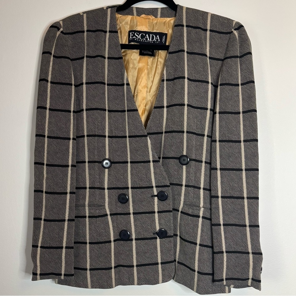 Escada vintage plaid blazer size 36 boxy designer European eclectic 80s